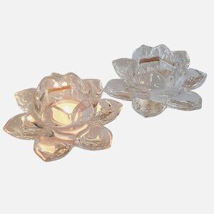 Partylite Lotus Flower Candleholder 5" tealight glass holder floral  P91289